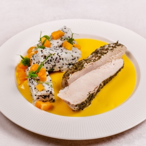 Kuřecí kousky v dýňové omáčce, rýžovo-quinoové muffiny